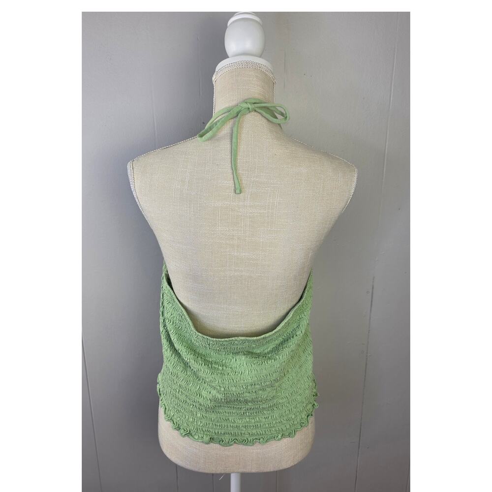 Old Navy Halter Top XL 1X Sage Green Smocked Stretch Y2K Retro Boho Festival - Picture 4 of 11